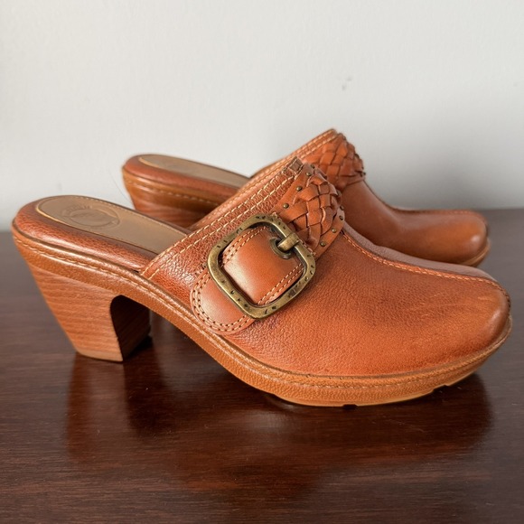 Nurture by Lamaze Shoes - Nurture Brown Leather Clogs Braided Leather Buckle Womens Slip on Size 7.5
